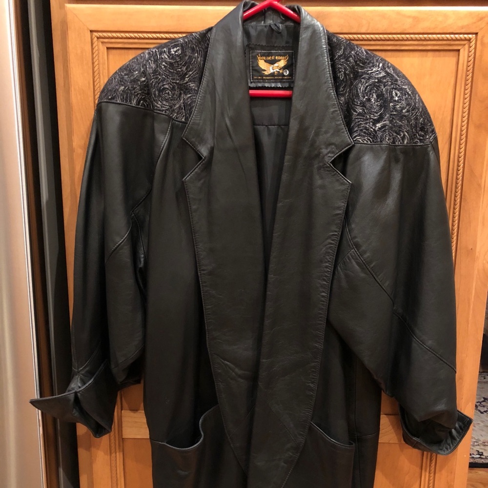 Golden eagle black leather open jacket